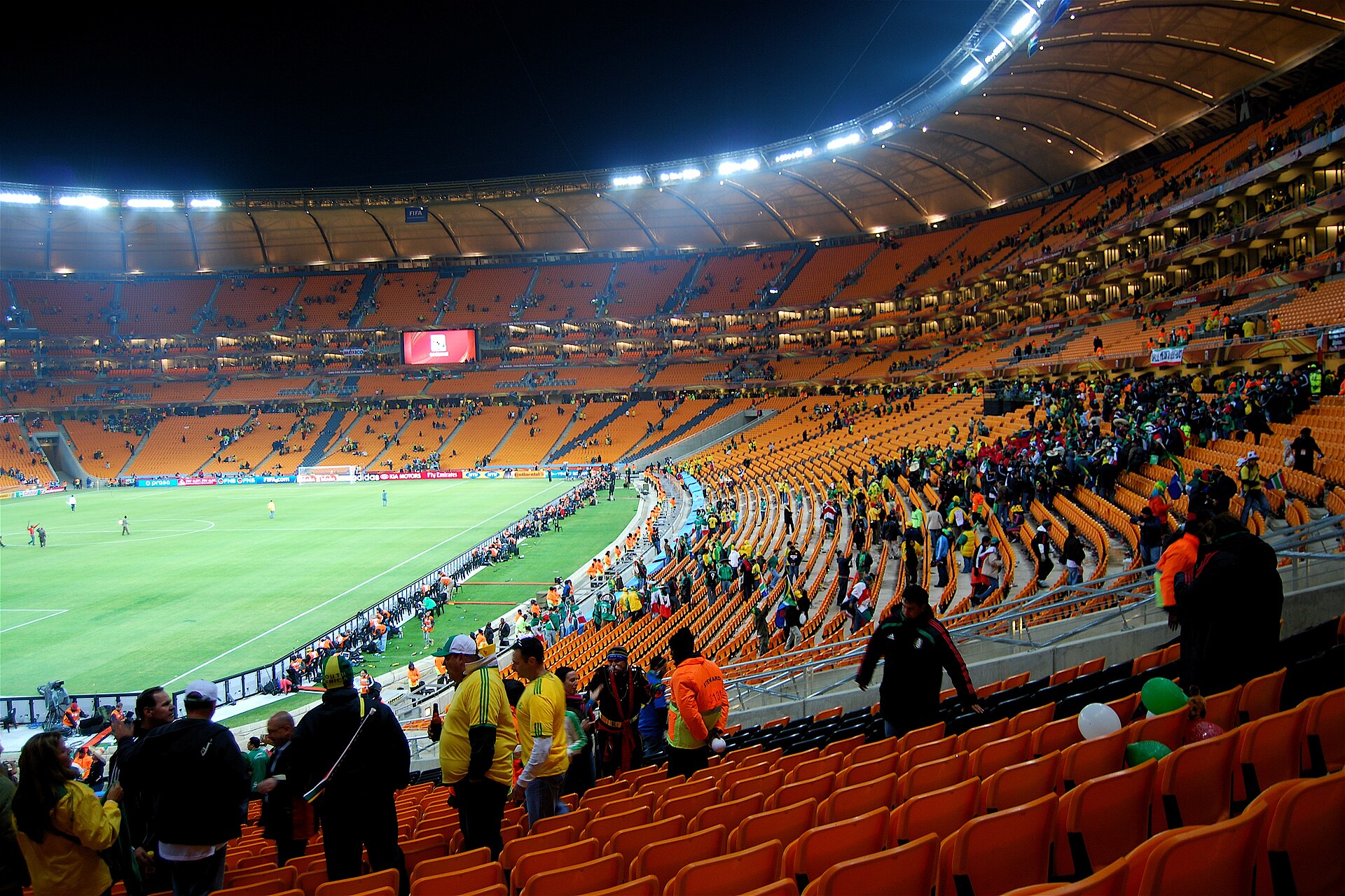 A packed stand of spectators at Soccer City, Johannesburg, during the 2010 World Cup.